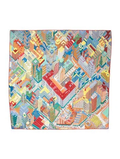 Pre-owned Hermes Pantin City Silk Scarf In Blue
