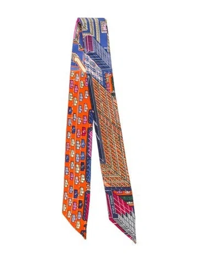 Pre-owned Hermes Pantin City Silk Twilly Scarf In Orange