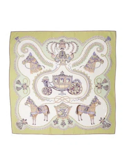 Pre-owned Hermes Paperoles Silk Scarf In Green