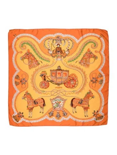 Pre-owned Hermes Paperoles Silk Scarf In Orange