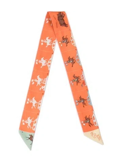 Pre-owned Hermes Parade Silk Twilly Scarf In Orange
