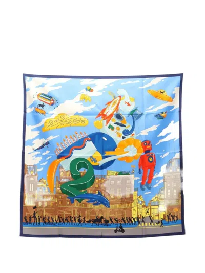 Pre-owned Hermes Parade-print Silk Scarf In Blue