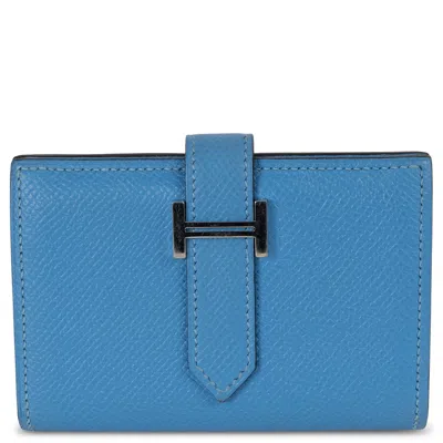 Pre-owned Hermes Paradis Blue Epsom Leather Bearn Mini Wallet Phw