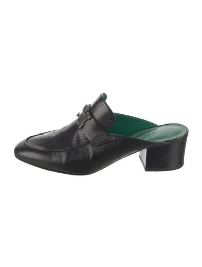 Pre-owned Hermes Paradis H Logo Mules In Black