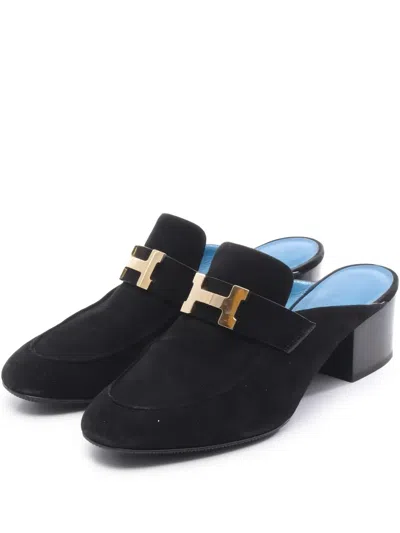 Pre-owned Hermes Paraty Mules In Black