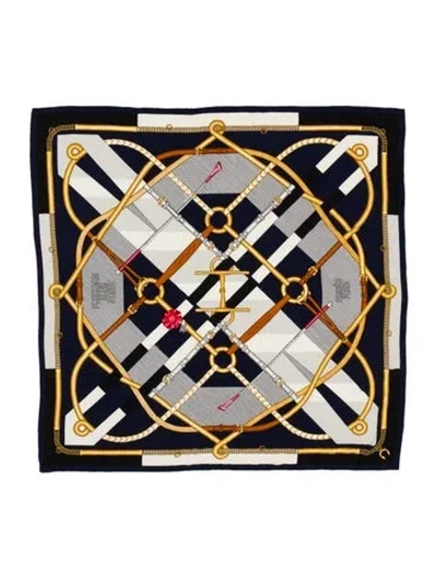 Pre-owned Hermes Parcours Sans Faute Cashmere Shawl In Blue