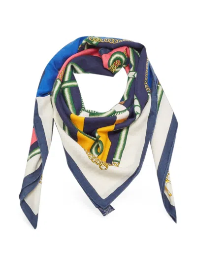 Pre-owned Hermes Parcours Sans Faute Shawl Scarf In Blue