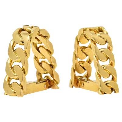 Pre-owned Hermes Hermès Paris 18 Karat Yellow Gold Curb Link Vintage French Stirrup Cufflinks