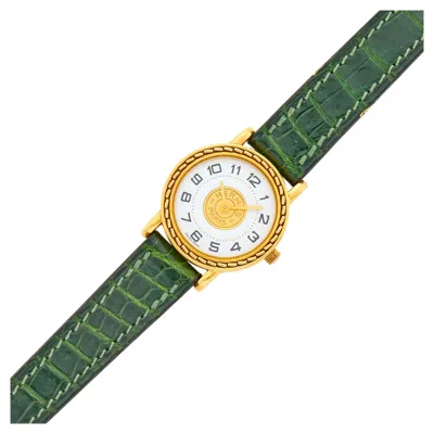 Pre-owned Hermes Hermès Paris 18 Kt Gold 'sellier' Wristwatch, Crocodile Strap In Multi