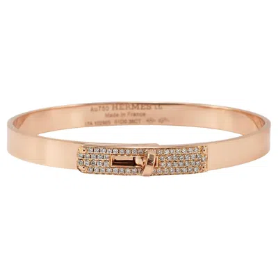 Pre-owned Hermes Paris 18k Rose Gold Diamond Kelly Bangle Bracelet In Red