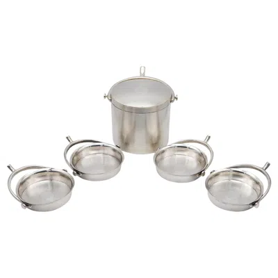 Pre-owned Hermes Paris 1935 Art-deco Round Box And Trays Desk Set In .950 Sterling Silver