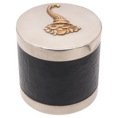 Pre-owned Hermes Paris 1940 Desk Round Box In Gilt Bronze Nickel Plated & Leather In Gold