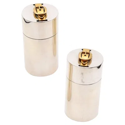 Pre-owned Hermes Paris 1970 Desk Cylinders Lighter & Cigarettes Box In Gilt And Sterling In Gold
