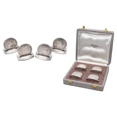 Pre-owned Hermes Paris 1970 Table Menu-cards Holders With Napoleon Coins 925 Sterling In Silver
