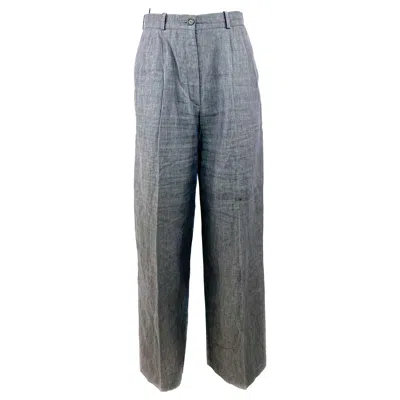Pre-owned Hermes Paris Blue Linen Straight Trousers Pants Size 38