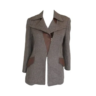 Pre-owned Hermes Paris Camel Hair Tweed Leather Jacket In Brown