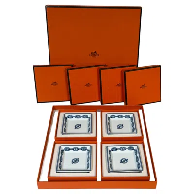 Pre-owned Hermes Hermès Paris Chaîne D'ancre Porcelain Nut Or Sweetmeat Dishes, Set Of Four In Red