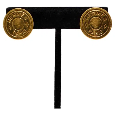 Pre-owned Hermes Paris "clou De Selle" Gold-tone Button Motif Clip-on Earrings In Multi