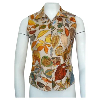 Pre-owned Hermes Paris Collard Zip Fall Leaves Vest In Gray