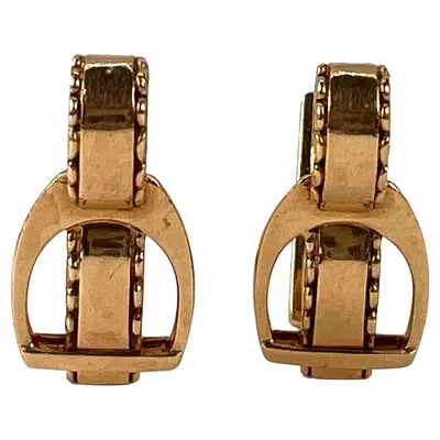 Pre-owned Hermes Paris French Stirrup 18k Yellow Gold Cufflinks