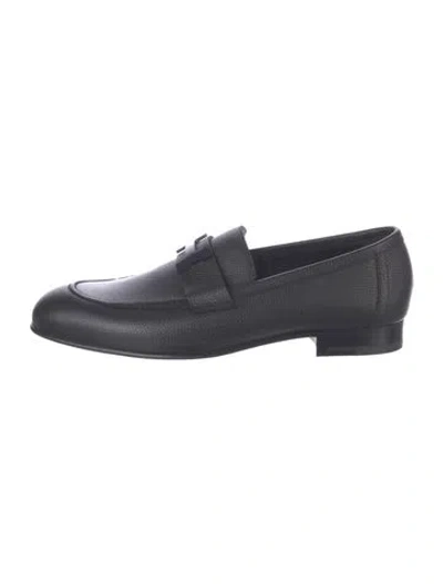 Pre-owned Hermes Paris H Logo Dress Loafers In Black
