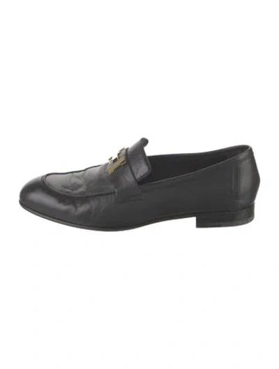 Pre-owned Hermes Paris H Logo H Logo Loafers In Black