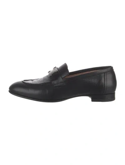 Pre-owned Hermes Paris H Logo Loafers In Black