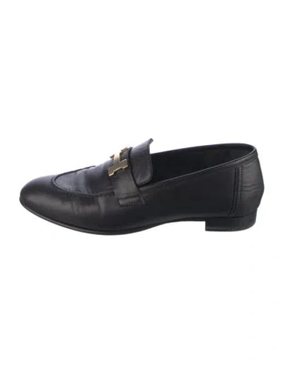 Pre-owned Hermes Paris H Logo Loafers In Black