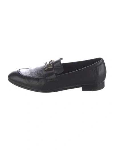 Pre-owned Hermes Paris H Logo Loafers In Black