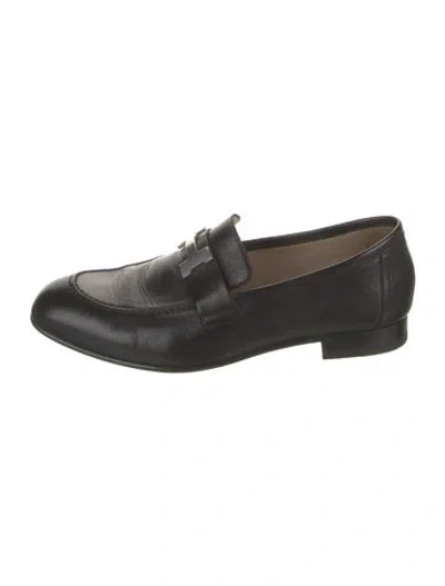 Pre-owned Hermes Paris H Logo Loafers In Black