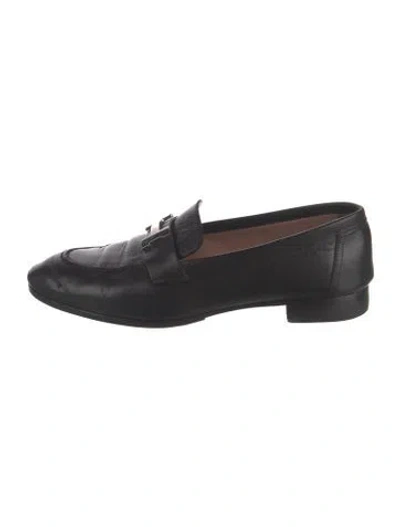 Pre-owned Hermes Paris H Logo Loafers In Black