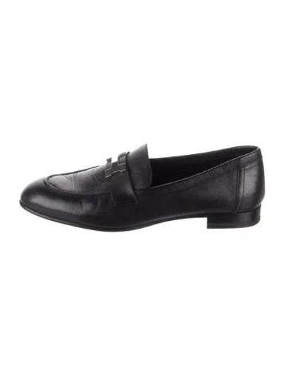 Pre-owned Hermes Paris H Logo Loafers In Black