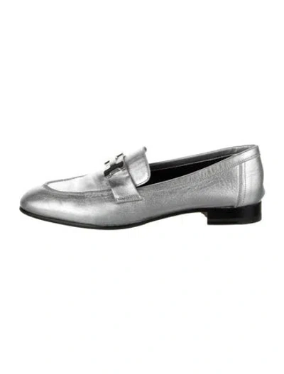 Pre-owned Hermes Paris H Logo Loafers In Metallic/silver
