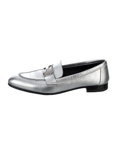 Pre-owned Hermes Paris H Logo Loafers In Metallic/silver