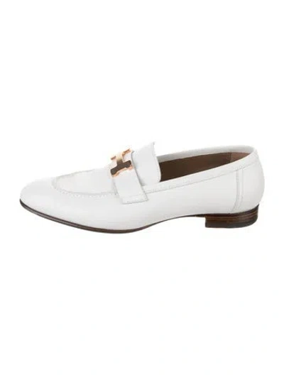 Pre-owned Hermes Paris H Logo Loafers In White