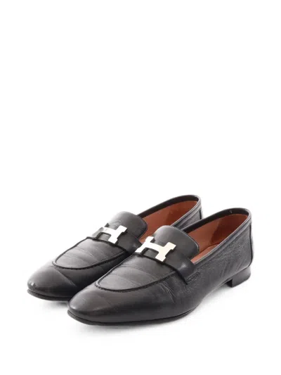 Pre-owned Hermes Paris H-logo Loafers In Black