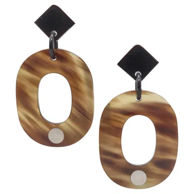 Pre-owned Hermes Paris "la Ligne Corne" Squared Dangle Stud Earrings In .925 Sterling In Multi