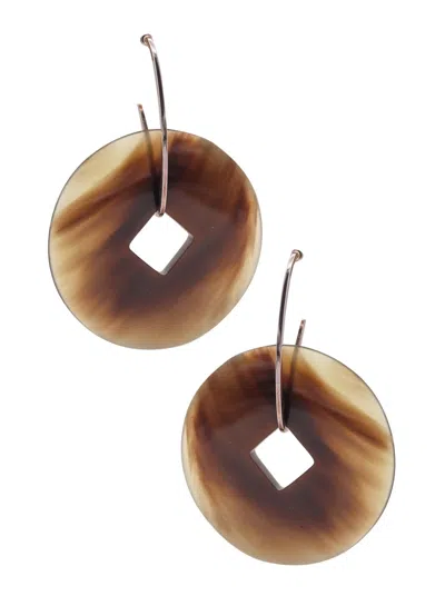 Pre-owned Hermes Paris "la Ligne Corne" Wire Round Dangle Earrings In .925 Sterling Silver In Multi