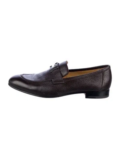 Pre-owned Hermes Paris Leather Dress Loafers In Brown