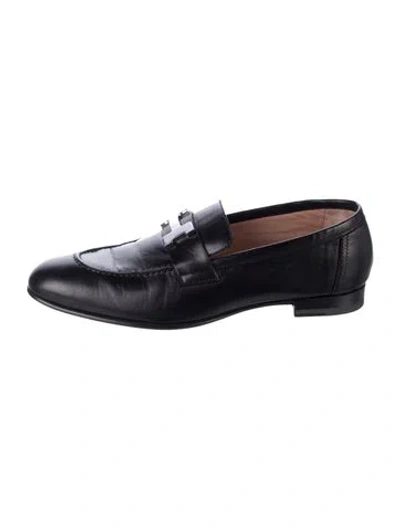 Pre-owned Hermes Paris Leather Loafers In Black