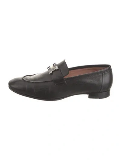 Pre-owned Hermes Paris Leather Loafers In Black
