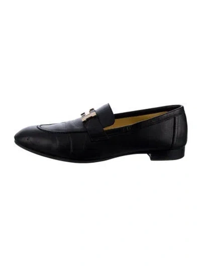 Pre-owned Hermes Paris Leather Loafers In Black