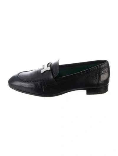 Pre-owned Hermes Paris Leather Loafers In Black