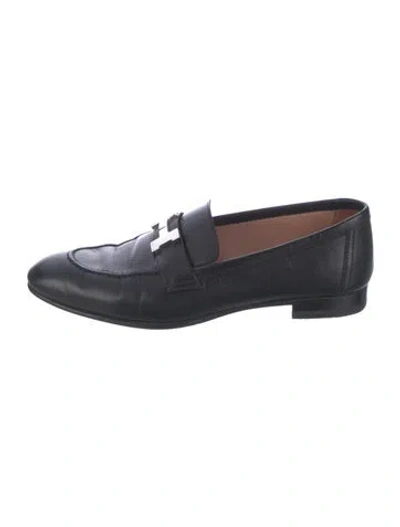Pre-owned Hermes Paris Leather Loafers In Black