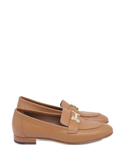 Pre-owned Hermes Paris Leather Loafers In Brown