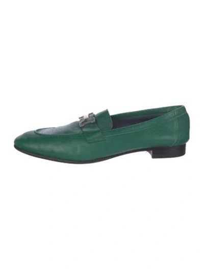 Pre-owned Hermes Paris Leather Loafers In Green