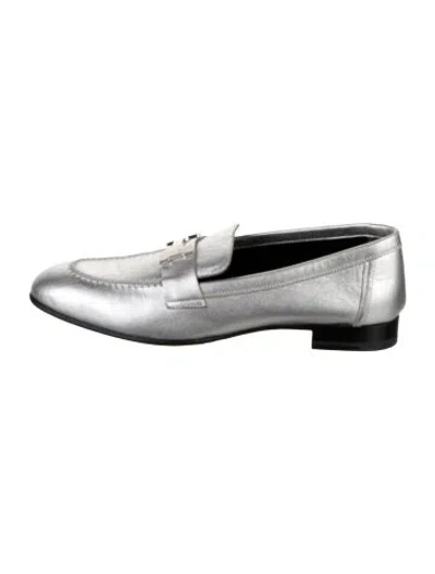 Pre-owned Hermes Paris Leather Loafers In Silver