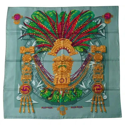 Pre-owned Hermes Hermès Paris 'mexique' Silk Scarf By Caty Latham In Gray