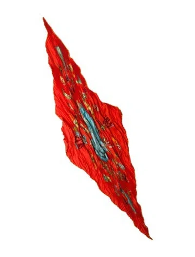 Pre-owned Hermes Paris Modiste Silk Plissé Scarf In Red
