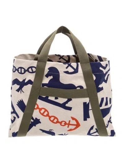 Pre-owned Hermes Paris Picto De Plage Beach Bag In Neutral